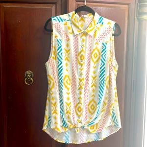 Arita sleeveless pearl button down blouse.